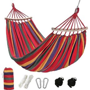 Camping hammocks Single Camping Hammock 450lbs Durable Canvas Fabric with Two Anti Roll Balance Beam and Sturdy Metal Knot Tree Straps for Backpacking, Travel, Beach, Backyard + Travel Bag