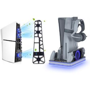 PS5 Slim Accessories, PS5 Slim Charging Dock with Cooling Fan and Controller Charger and PS5 Slim Cooling Fan
