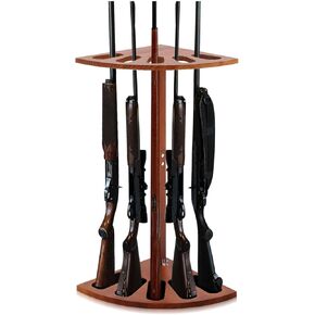 5 Gun Wood Gun Rack Wood Corner Wall Display Rack Shotgun Rifle Stand Gun Holder Display for Home Garage Office Storage