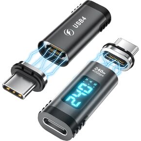 240W Digital Display USB C Magnetic Adapter 2Pack, 24Pin Straight USB C Power Meter Tester, Support Voltage, Current and Power Smart LED Display PD 240W, 40Gbps 8K 60Hz Video for 16/15, iPad, MacBook