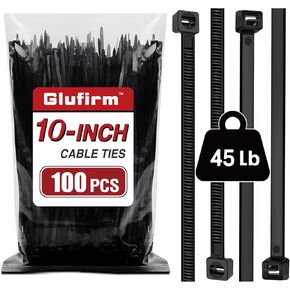 Zip Ties 10 inch (1000 Pack), Black Cable Ties, 45lb Tensile Strength, Wire Ties, Glufirm