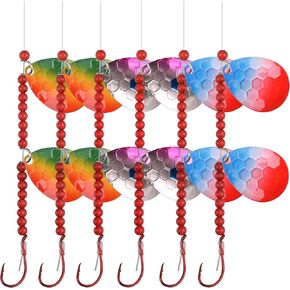 OROOTL Walleye Rigs Kit, 6pcs Walleye Fishing Lures Crawler Harness Colorado Spinner Blade Pre-Rigged Live Bait Rigs Spinnerbaits Freshwater Saltwater