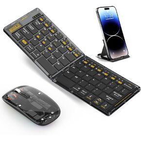 Foldable & Folding Wireless Keyboard Set Combo for iPad, Transparent Bluetooth Typepad & Mouse, Compatible with iOS, Windows, Android, Smartphones, Laptops, etc.