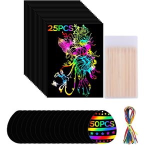 Minyaluck Rainbow Scratch Art Paper Sets 100 pcs Magic Scratch Off Paper Sheets for Age 4-12 Kids Girl Boy Gift for Children Birthday Party Valentine Favor Game Activities DIY Classroom Interaction