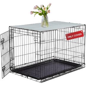 Pethiy Dog Crate Topper Oxford Cloth for 36 Inch Cages Collapsible Pet Crate Table Topper with 6 Magic Tape Fixed,Fits Most 24-48 inch Dog Crates (Dog Crate Not Include)