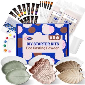 Eco Casting Powder Starter Craft Kit 2 Sets 6 Trays -DIY Beginner Kits for Adults Women, Easy Fast Curing, Water-activated, Handmade Leaf Style Trays, Home Decor Crafts for Painting, Gift for Her