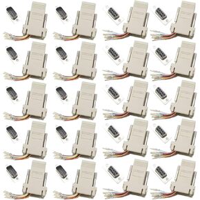 20PCS(10PCS Male + 10PCS Female) DB9 to RJ45 Modular Adapter, 9 Pin Serial Port to RJ45 Female Ethernet Adapter