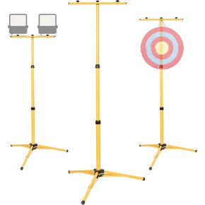 Archery Target Stand, Bow and Arrow Target Stand for Backyard & Shooting Range, Adjustable Foldable Metal Tripod Stand Hanging Traditional Straw & Foam Archery Targets and Work Light