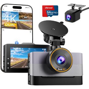 4K Dash Cam Front and Rear, Dual Dash Camera for Cars with 64G SD Card, 3" IPS Wireless Dashcam with Night Vision, Time Lapse, 24H Parking Mode, 170° Wide Angle, G-Sensor, Loop Recording, Real WDR