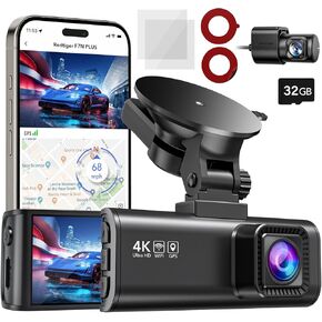 REDTIGER Dash Cam Front Rear, 4K/2.5K Full HD Dash Camera for Cars with Round Double-Sided Adhesive Pad