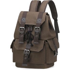 Vintage Canvas Backpack for Men Women, Durable Casual Daypack, Large Capacity Travel Rucksack Fits for Hiking and Daily Use (Coffee)