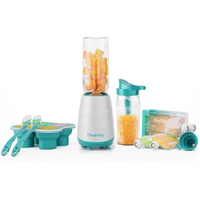 CheriBaby 15-in-1 Baby Food Maker System – Food Processor Blender Set for Baby Puree, Fruit, Vegetable, Meat, with Containers, Icicle, Reusable Food Pouch, Freezer Tray and Silicone Spoons, 20-Oz