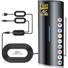 2200 Miles Range TV Antenna, Strongest Digital Antenna for Smart TV Indoor with Amplifier and Signal Booster, HDTV Antenna for All Smart Older TVs, Support 4K 8K 1080P - 38ft Coax Cable