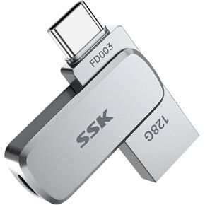SSK 128GB Flash Drive USB C Thumb Drive up to 240 MB/s, Dual USB FlashDrive USB-C and A 3.2, Zinc Pendrive Memory Stick for iPhone 15/16Pro/Win/Android OTG with Water, Dust, and Drop Resistance in Kuwait