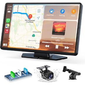 Carplay Screen for Car, 9" Portable Wireless Carplay Screen & Android Auto Screen, Car Audio Receivers with 1080p Backup Camera, Bluetooth/GPS Navigation/Voice Control/AUX/SuperLink for All Cars