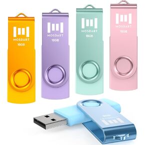 MOSDART 64GB USB2.0 Flash Drive, with Keychain Loop, Swivel Design with LED Light, exFAT Memory Stick for Computers, System Backup, Data Storage, Pastel Color(Pack of 5)