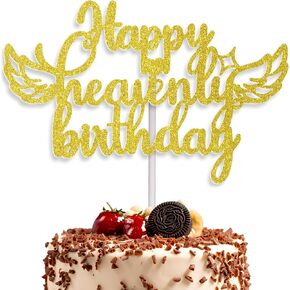Happy Birthday in Heaven Cake Topper Heavenly Celebrations, Anniversaries, Funerals, Remembrance Events. Perfect Decoration for Celebration of Life, In Loving Memory Tributes, (golden)