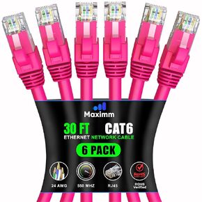 Maximm Cat 6 Ethernet Cable 7 ft (6-Pack) - High-Speed LAN Cable, Internet Cable, Patch Cable, and Network Cable - UTP, 10Gbps, 550MHz Ethernet Cord - Gray