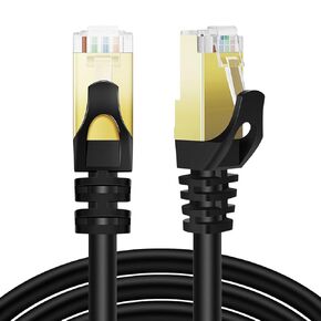 TNP CAT 7 Ethernet Cable 25ft High Speed 10 Gbps 600MHz Black CAT7 Connector LAN Network Gigabit Internet Wire Patch Cord with Professional S/STP Gold Plated Premium Shielded Twisted Pair