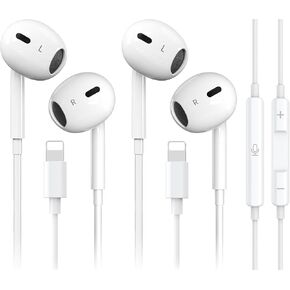 2 Packs-for iPhone Headphones Wired Earbuds/Earphones Nosie Reduction Built-in Microphone & Volume Control Headsets Compatible with iPhone 14/13/12/11/XR/XS/X/8/7/SE/Pro/Pro Max, Plug and Play