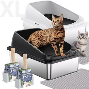Stainless Steel Cat Litter Box with Scoop, Metal Litter Box High Sided, Cat Litter Box Enclosure, XL Extra Large High-Sided Litter Box (Anti-Urine Leakage, Easy Cleaning, Include Scoop)