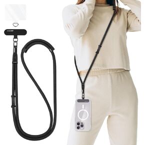 AULEEP Universal Phone Lanyard Corssbody, Anti-theft Phone Strap for Women and Men, Adjustable Cell Phone Neck Lanyard for all iPhone and Smartphone, with 2 Phone Tethers (Metal & Plastic), Black