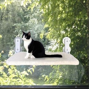 Cordless Cat Hammock, Cat Window Perch with 4 Suction Cups and Sturdy Metal Frame, Space-Saving Foldable Cat Beds for Indoor Large Cats