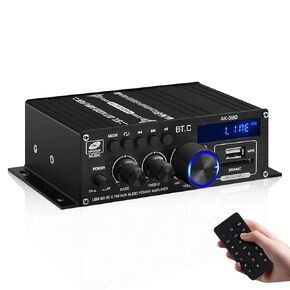 مضخم صوت Stereo Bluetooth 5.0 ، 400W+400W 2 قناة AK-380 HIFI Power AMP مستقبل مع مدخلات USB/SD/AUX/RCA ، والتحكم عن بُعد ، هوائي FM للمسرح المنزلي للسيارة (بدون محول الطاقة)