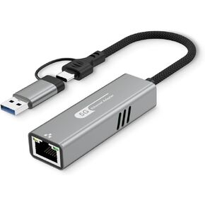 USB to Ethernet Adapter 5Gbps, Aluminum Driver Free USB-C to RJ45 5000Mbps Gigabit Ethernet LAN Network Adapter for iPhone 16,iPad,Galaxy S25,Switch,Laptop,PC, MacBook,Windows,MacOS,Linux