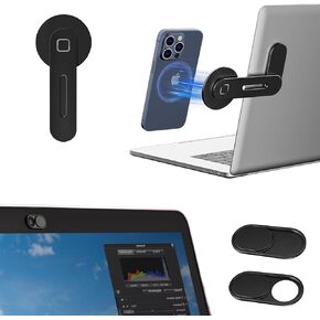 CloudValley Webcam Slider + Adjustable Laptop Magnetic Phone Holder Bundled Items (Black)