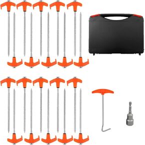 20PCS 8" Screw in Tent Stakes, Metal Stakes with Hex Head Driver, Screw in Tent Stakes Heavy Duty, Tent Pegs Camping Stakes