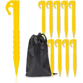 BRBASAP 10 Packs Plastic Tent Stakes with Storage Bag Heavy Duty Sand Stakes for Beach Blanket Towel Camping and Outdoor Use Durable Anchor Spikes Tents Canopy Lawn and Garden Decorations Yellow
