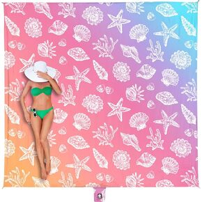 WEKAPO Beach Blanket Waterproof Sandproof & Sand-Free Beach Mat with Stakes & Built-in Storage Bag – Oversized, Extra Large, Perfect for Outdoor (Coral Sea Shells, 8 X 7 FT (1~4 Person))
