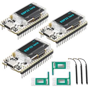 3PCS ESP32 LoRa V3 Boards with 915MHz Antenna SX1262, CP2102, 0.96-inch OLED, WiFi, Bluetooth,Compatible with Arduino & LoRaWAN & Meshtastic IoT (USB C Port)