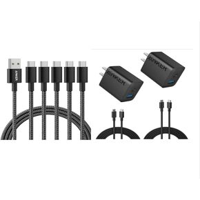 Anker USB C Charger, 2-Pack 20W Dual Port USB Fast Wall Charger, Anker USB A to USB C Cable [5 Pack 6ft]