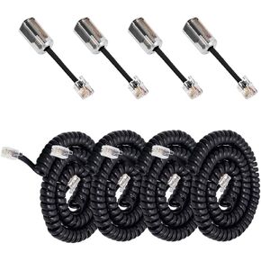 Uvital 4 Pack Landline Handset Cord 8.5Ft + Telephone Cord Detangler RJ9/RJ22 4P4C(Black)