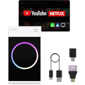 محول CarPlay اللاسلكي مع YouTube Netflix Tiktok ، 2025 جديد Carplay AI Box Wireless Carplay & Android Auto و WiFi Bluetooth و HDMI فقط ، فقط للسيارات مع Carplay و Wired Android Auto