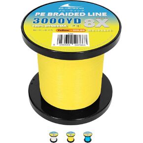 BLUEWING Braided Fishing Line PE 8 Strands, 300/500/3000 Yards, 15,20,30,40,50,65,80,100,120 LB Thin Diameter & Abrasion Resistant Fishing String for Saltwater Fish, Blue, White, Yellow