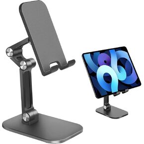 Foldable Phone Stand for Desk - Adjustable Height & Angle Cell Phone Holder, Portable Tablet Stand with Anti-Slip Base for Home, Office, and Travel, Compatible with iPhone & All 4-11" Devices (Black)