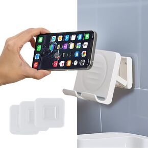 Shower Phone Holder, Wall Mount Cellphone Stand with 3pcs Adhesive Pads, Adjustable & Portable Mirror Smartphone Wall Holder, Desktop Phone Mount Stand for Bathroom Bedroom Kitchen or Dorm