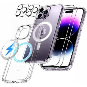 مجموعة 5 في 1 متوافقة مع iPhone 15 Plus (1 حالة واضحة + 2 حماة شاشة + 2 أغطية عدسة الكاميرا)-2023 طراز (15 زائد)