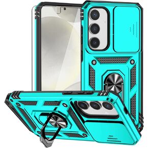 for Samsung Galaxy S25 Plus Case,with Camera Lens Cover HD Screen Protector,[Military Grade] Ring Car Mount Kickstand Hybrid Hard PC Soft TPU Shockproof Protective Case for Galaxy S25 Plus, Black