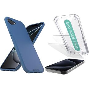 Smartish iPhone 16e MagSafe Case + 2-Pack Tempered Glass Screen Protector Bundle - Gripmunk + Tuff Sheet - Protective Magnetic Case with Screen Protection for Apple iPhone 16e - Blue