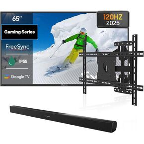 SYLVOX Bundle: 65" 120Hz Waterproof Outdoor TV (2025 Gaming Series) & S2 Soundbar & Wall Mount