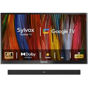 SYLVOX Outdoor TV with Soundbar, 65 inch Smart Outdoor TVs, 4K Weatherproof Television for Outside, Support Google Assistant, Chromecast, 1000 nit Brightness Partial Sun (Deck Pro 2.0/2024)