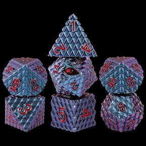 7pcs Dragon Scale Dice Set,Dragon Eye DND Metal Dice with Gift Metal Box for Dungeons and Dragon Tabletop Game (Grass Green & Red Eye)