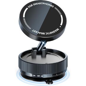 Suction Cup Phone Mount, Vacuum Magnetic Phone Holder Stand for Car, 5 Nano Gel Pads for Smooth/ Rough Surfaces, 360°Adjustable Phone Stand for Magsafe for All Smartphones, All Cars Home Gym Airplane