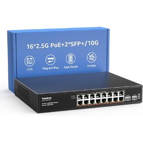 YuanLey 26 Port 2.5G PoE Switch Unmanaged, 24 x 2.5G Base-T PoE Ports, 2 x 10G SFP+, IEEE802.3af/at, 400W, Compatible with 100/1000/2500Mbps, Metal Case, Desktop/Rack Mount 2.5Gbe Network Switch