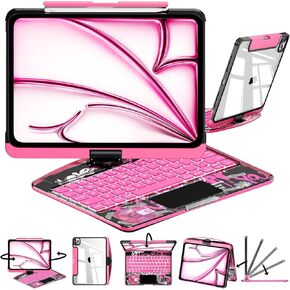 Touch 360°Rotatable Keyboard Case for iPad Pro 13 inch(2024),Clear Hard PC Back,Trackpad,Backlight &Pencil Holder, 7 Color Backlight Keyboard Case only for iPad Pro 13"(M4),Transparent White