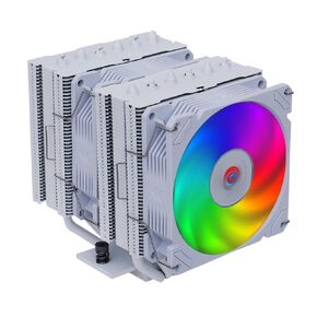 ARGB CPU Cooler with 6 Heat Pipes, Dual CPU Fans (2300 RPM) - High Performance Cooling for Intel LGA1700/1200/115X & AMD AM5/AM4, Universal CPU Cooler, PC Case Cooling - White/DS2000V6